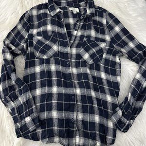 Lucky Brand womens M blue plaid button up shirt back tie EUC